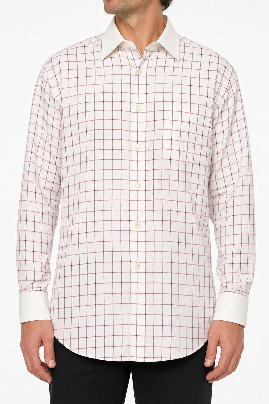 Versa New York Men's Red Windowpane Cotton French Cuffs Dress Shirt 15.5 32/33